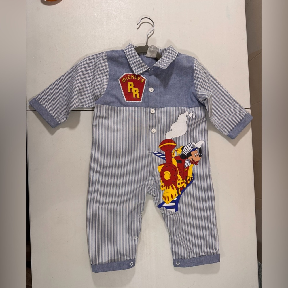 Vtg  1984 Disney Mickey Railroad One Piece Outfit 24 Month Romper Toddler Baby